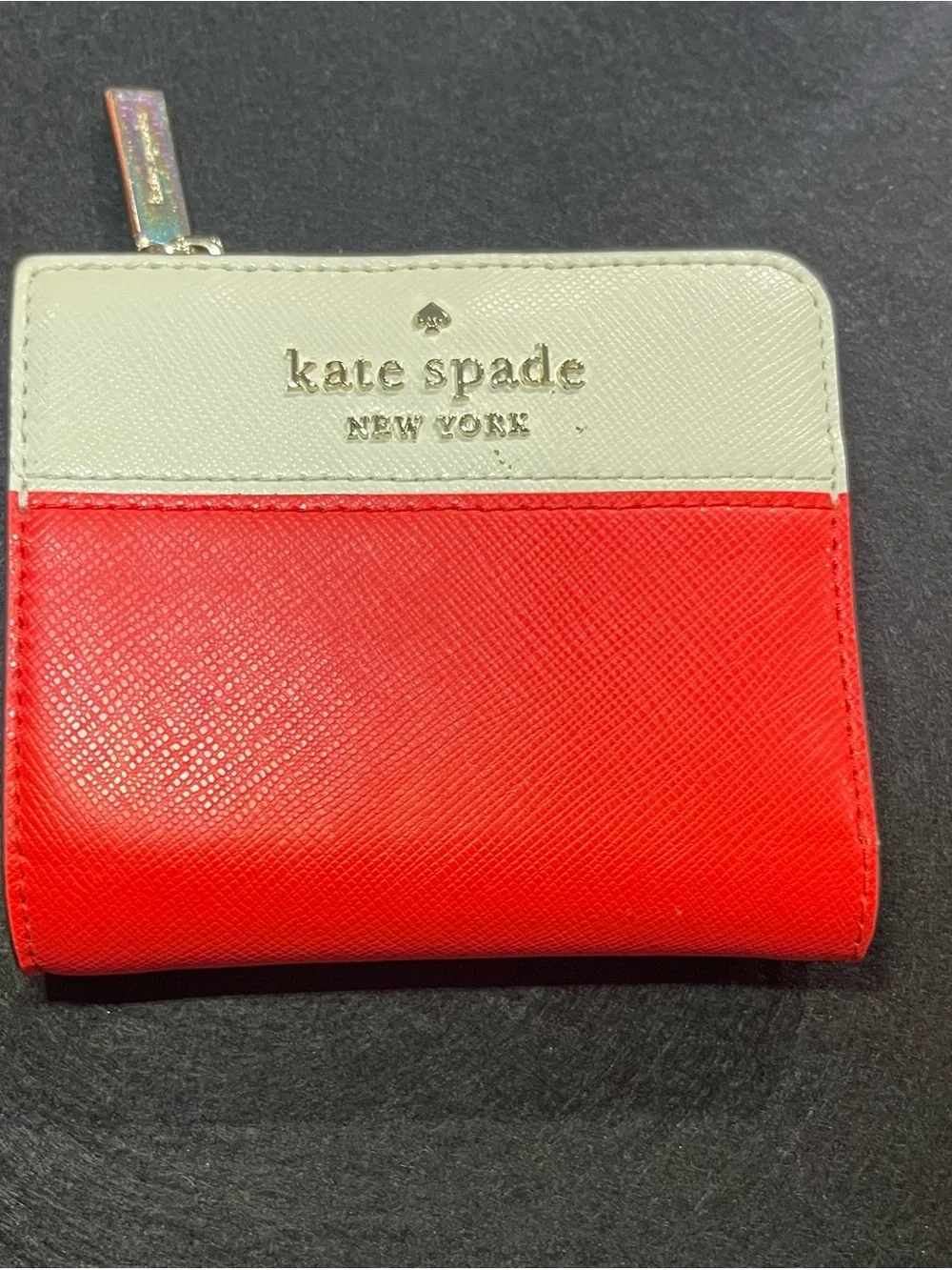 kate spade Red and Cream Zip-Around Compact Wallet